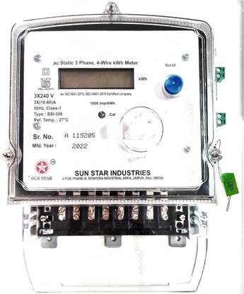 Sunstar DUAL SOURCE THREE PHASE 4 Wire 10-60 A Electronic Energy KWH MULTIFUNCTION Meter Non-magnetic Electronic Level