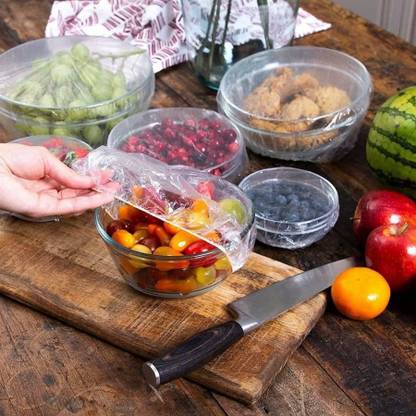 harimart Reusable Elastic Food Storage Covers(Transparent, 100Pcs) 12 inch Lid Set, Pack of 1
