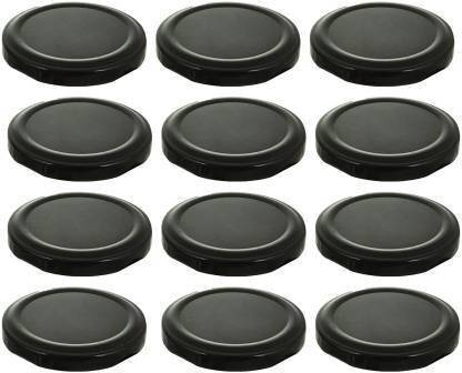 JIGSHTIAL 63mm Lids For Glass Jars,Rust-proof, LeakProof Airtight Metal Cap (12PCS-BLACK) 2.48 inch Lid Set, Pack of 12