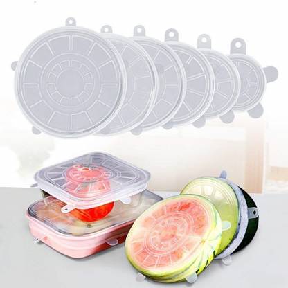 Maitri Microwave Safe Silicone Stretch Lids Flexible Covers for Rectangle, Round, Square Bowls, Dishes, Plates, Cans, Jars, Glassware and Mugs (Free Size) - Set of 6 5 inch Lid Set