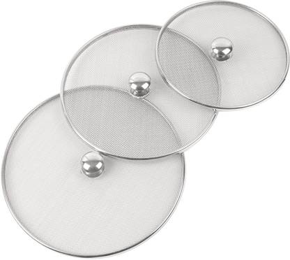 KUBER INDUSTRIES 3 Pieces Stainless Steel Vessel Net Cover/Strainer, (10,11,12 Inch) (Silver) 12 inch Lid