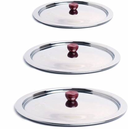 PRV Steel Lids with Knob, Set of 3 (Size 2- 21cm, Size 3- 24cm & Size 4- 26.5cm) 8.3 inch, 9.4 inch, 10.4 inch Lid Set, Pack of 3