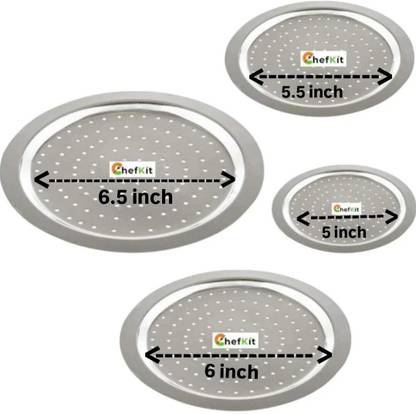 Chefkit Stainless Steel Cover Lid with Holes | Ciba Tope Lids/Jali/Net Cover For Pots 5 inch, 5.5 inch, 6 inch, 6.5 inch Lid Set, Pack of 4