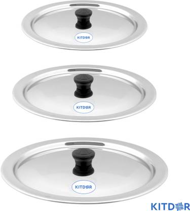 Kitdor Steel Lids with Knob, Set of 3 Small lids (Size 1- 18.5cm, 2- 21cm & 3- 24cm) 7.3 inch, 8.3 inch, 9.4 inch Lid Set, Pack of 3