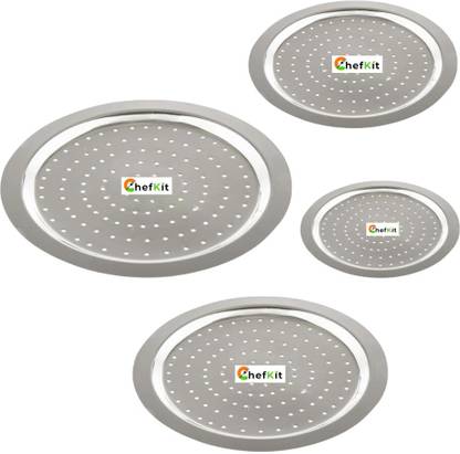 Chefkit Stainless Steel Cover Lid with Holes | Ciba Tope Lids/Jali/Net Cover For Pots 8 inch Lid Set, Pack of 4