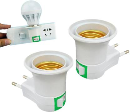 Nasmodo 2 Pin Parallel Adapter Plastic Bulb Holder Converter with Switch & Plug Socket Plastic Light Socket