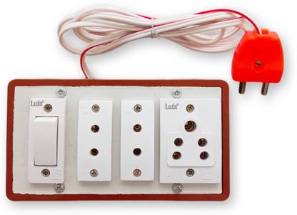 Eleca Extension Switch Board, 3 Socket 1 Switch 1 Plug, 2 Meter Wire Copper Light Socket