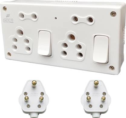 eshopglee Polycarbonate 6Amp 2+4 Combined Switch And Socket + 2 Pcs Free 6Amp 3 Pin Plug Polypropylene Light Socket