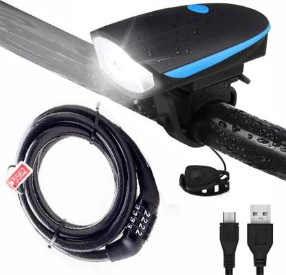 DSTECHBAR Cycle Light And Horn With Digit Lock USB Rechargeable Bicycle Horn Waterproof LED Front Light