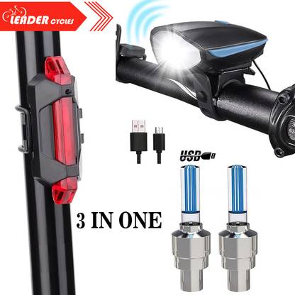 LEADER Chargeable Bicycle Front Cycle Light Back Tail Light And Tyre Valve Light LED LED Wheel Reflectors