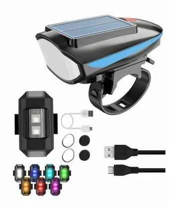 HAPPYRIDER Bicycle Combo Of Solar and USB Front Cycle Light Back Tail/Helmet Light Bell