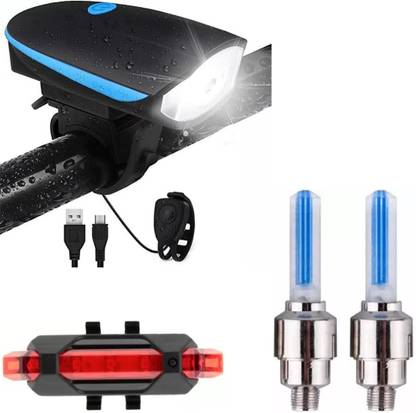 Rebound Cycle Front Light with Horn and Tail Light and LED Tyre Valve Lights LED Front Rear Light Combo