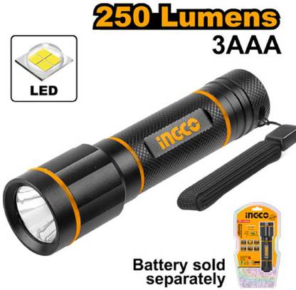 INGCO HFL013AAA58 Flashlight 3AAA, 250 Lumens LED Front Light