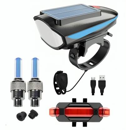 HAPPYRIDER Bicycle Combo Of Solar USB Front Cycle Light Back TailLight And Tyre Valve Light Bell