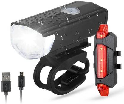 Fitness Scout USB Rechargeable Bike LED Headlight & Tail light Set Combo LED Front Rear Light LED Front Rear Light Combo