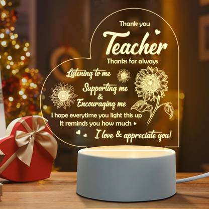 Verilux Teacher's Day Gift 'Thank You Teacher' LED Acrylic Night Light Board with Base LED Lantern