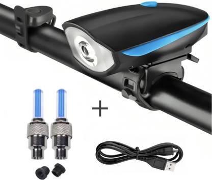 HAPPYRIDER USB Rechargeable Bicycle Bell LED Front Light with 2 LEDs Blue Valve Lights Bell