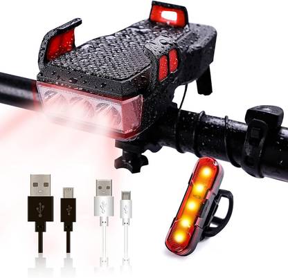 Linist USB Rechargeable Bicycle Light Set 400 Lumen Super Bright Headlight LED Front Rear Light Combo