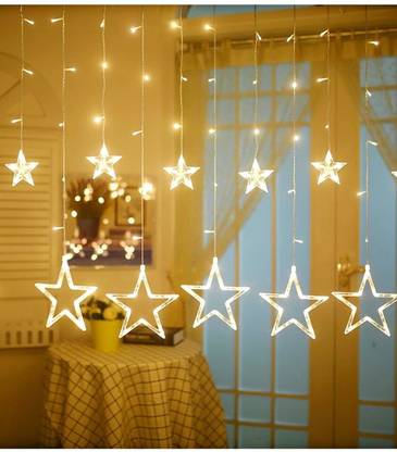 SMB ENTERPRISES Decorative Star and Moon Curtain LED Lights for Diwali, Christmas LED Front Light