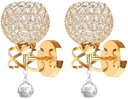 ELEPHANTBOAT Gold Wall Sconces Set of Two, Modern Crystal Wall Lights with E26 Socket LED Front Light
