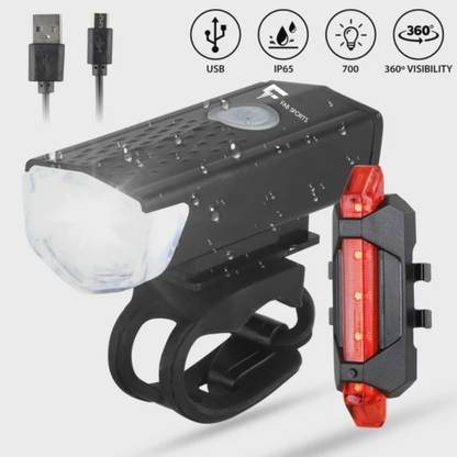 FABSPORTS USB Rechargeable Bike Headlight & Tail light Set/combo LED Front Rear Light Combo