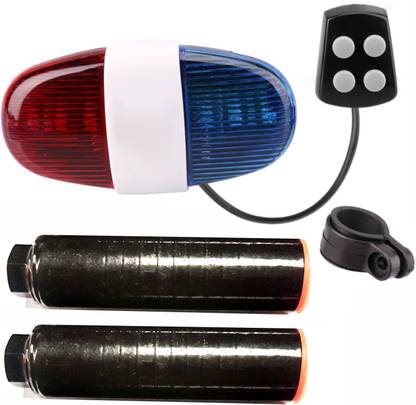 DSTECHBAR Bicycle Foot Rest with Police Light 4 Mode Police Horn Red Blue LED (Combo) LED Front Light