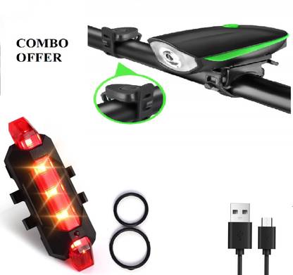 Khargadham Combo 2-in-1 Rechargeable Cycle Light and Horn with Cycle Tail Light LED LED Front Light