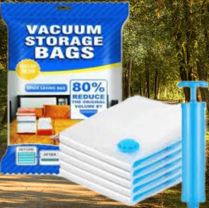 Imegaz Reusable Vacuum Storage Bags with Ziplock and Hand Pump, (Pack of 1) Vacuum Cleaner Bag