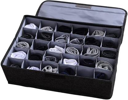 EPP Excel Wardrobe/Drawer Organizer with Lid 30 Cell Drawer/Closet Storage Box Black Drawer Divider