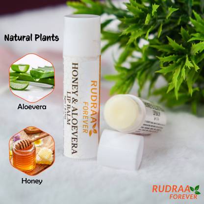 RUDRAA FOREVER Honey And Aloevera Lip Balm | Lip Balm for Winter | Pack of 5(5g each) | Honey