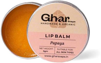 GHAR SOAPS Papaya Lip Balm for Dry Damaged & Chapped Lips Enriched with Shea Butter, Papaya
