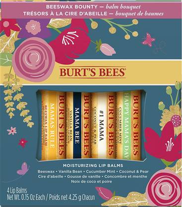 Burt's Bees Balm Bouquet Beeswax, Vanilla Bean, Cucumber Mint & Coconut Pear (4.25g each) Beeswax, Vanilla Bean, Cucumber Mint, Coconut & Pear