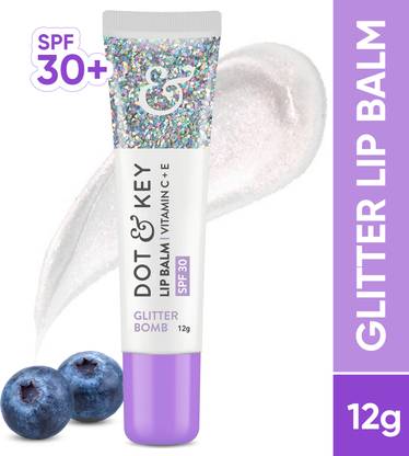 डॉट एंड की लिप बाम विटामिन C + E SPF 30 + ग्लिटर लिप बाम, ग्लॉसी फिनिश ब्लूबेरी