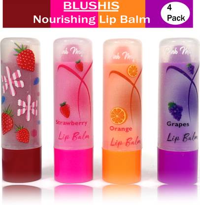 BLUSHIS Nourishing & Lightening Lip Balm Combo Cherry, Strawberry, Orange, Grapes  (Pack of: 4, 16 g)