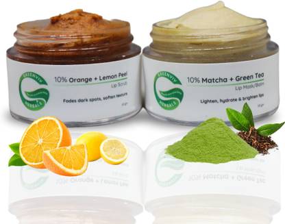 Greenviv 10%Orange Lemon Scrub & 10%Matcha Green Tea Mask | Reduce Dark Lips, Bright Tone Orange, Green tea