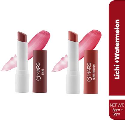 MARS Aqua Splash Tinted Lip Balm Enriched with Shea Butter| Non-Sticky & Moisturizing (LICHI + WATERLEMON)