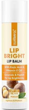 NUATRAFOL Lip Bright Lip Balm with SPF50 PA+++ Kojic Acid & Ceramide - For Lip Brightening Natural