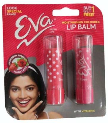 EVA Fresh Lips Coloured Lip Balm Strawberry Sorbet+Scarlet Rose