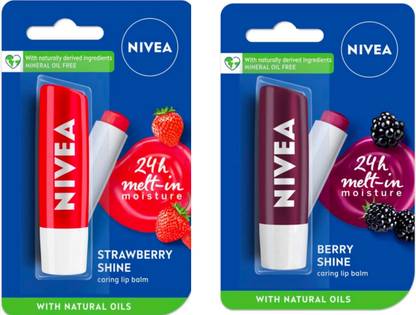 NIVEA STRAWBERRY SHINE LIP BALM & BERRY SHINE LIP BALM STRAWBERRY, BERRY