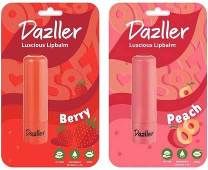 Dazller Luscious Lipbalm|Soothes & Nourishes|Glossy Tint for Soft Lips All Day (Berry, Peach)