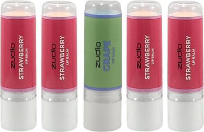 zudio STRAWBERRY -4 AND GRAPE -1 LIP BALM PACK OF 5 STRAWBERRY, GRAPE