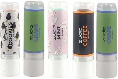 zudio COOKIES,GRAPE-2,MINT,COFFEE LIP BALM PACK OF 5 0P9 COOKIES, GRAPE, MIMNT