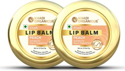 khadi ORGANIQUE Peach Lip Balm No Chemicals 100 % Organique 5 gm (pack of 2) Peach