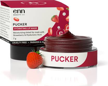 ENN Pucker Hydrating Tinted Lip Mask For Dry, Chapped Lips, Tinted Lip Balm Strawberry