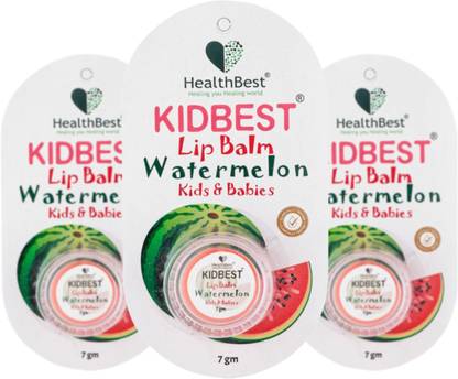 HealthBest Kidbest Lip Balm for 3-13 Years Kids | Each 7g (Pack of 3) Watermelon