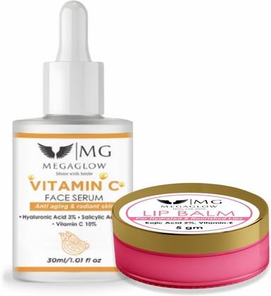 MEGA GLOW Vitamin C Face Serum (30ml) & Moisture Rich Lip Balm (5gm) combo pack Strawberry, Vitamin C