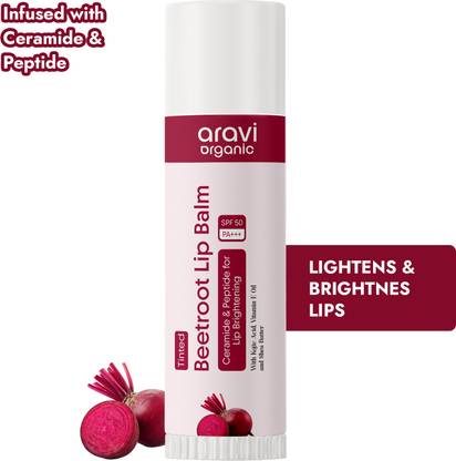 Aravi Organic Tinted Lip Balm With SPF 50 PA+++ -Kojic Acid & Ceramide - For Lip Brightening Tinted