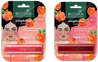 BIOTIQUE Lip Balm - Peach it & Berry Crush Berry, Peach