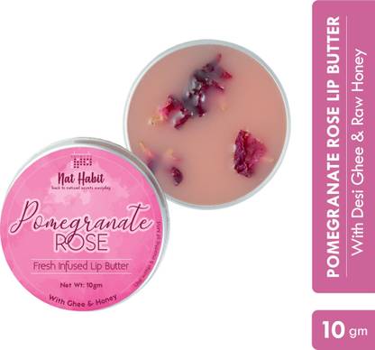 Nat Habit Pomegranate Rose Lip Balm for Lip Lightening, Lip Mask for Dark Lips | Natural, Ayurvedic Lip Care | Fresh Kitchenmade, Desi Ghee, Raw Honey, Shea, Pomegranate, Rose, Vitamin E | Express Dry Lips Repair, 10g Pomegranate Rose