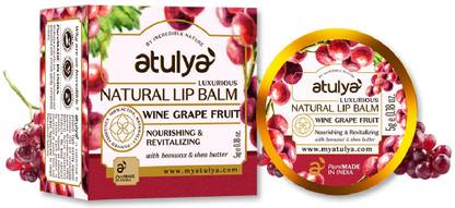 Atulya Wine Grape Fruit Natural Lip Balm With Bees Wax and Honey Natural